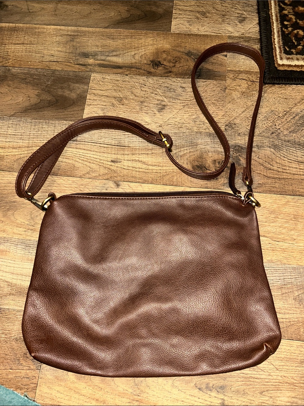 Joy Susan Classic Brown Leather Crossbody Bag with Adjustable Strap